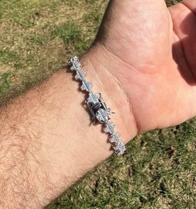 Wholesale <b>Silver</b> Moissanite Diamond Fancy E Color 925 <b>Silver</b> Iced Baguette Emerald Luxury Diamond Bracelet <b>For</b> <b>Mens</b> - Product Image 4