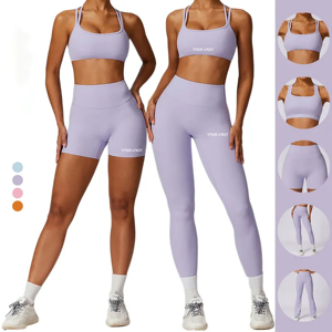 Conjunto de Yoga de 2 Piezas para Mujer, Leggings de Cintura Alta con Corte Acampanado, Sujetador Deportivo Cruzado, Color Sólido, Ropa Deportiva Elástica sin Costuras - Product Image 6