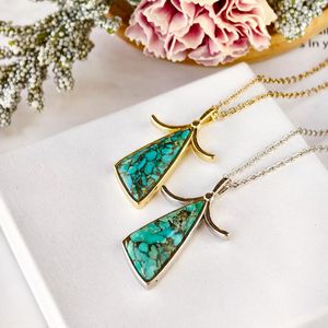 Colgante de Plata de Ley 925 Chapado en Oro de 14K con Turquesa y Cobre, Colgante de Piedra Preciosa Natural, Regalo de Joyería para Mujer - Product Image 4