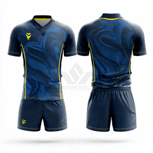 Ensemble de maillot de rugby sublimé à col en V pour homme, imprimé géométrique noir et or, évacuation de l'humidité, manches courtes, coupe athlétique, toutes saisons, sport - Product Image 4