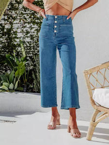 Jean en denim décontracté pour femme, coupe ample, jambe large, taille mi-haute, longueur intégrale, vente en gros, styles variés, référence uniquement - Product Image 3