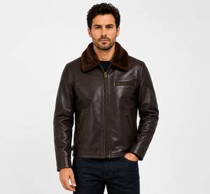 Men <b>Leather</b> Canvas Winter <b>Jacket</b> Classic Biker Style Zip Front Casual Outerwear Stand Collar <b>Long</b> Sleeve Slim Fit Fashion - Product Image 1