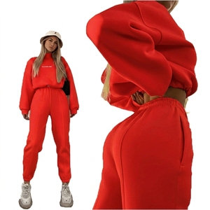 Ensemble de survêtement en molleton jaune pour femmes, 2 pièces, col roulé, manches longues, coupe ample, décontracté, toutes saisons, couleur unie, pantalon de jogging - Product Image 2