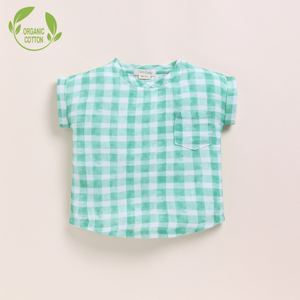 Muselina orgánica de primera calidad Oversized Pink Check and Sage Check Baby T-Shirts Pack de 2 - Product Image 4