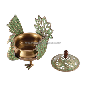 Premium Handmade Brass Peacock Incense Burner Metal Bakhoor Pot with <b>Decorative</b> Lid for Meditation Yoga Home <b>Decor</b> - Product Image 2