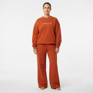 Conjunto de Chándal Casual para Mujer al por Mayor: Sudadera de Manga Larga con Hombros Caídos, Cuello Redondo y Pedrería, y Pantalones de Pierna Ancha - Product Image 5