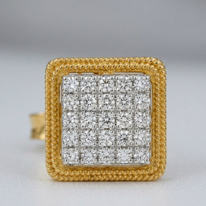 Boucles d'oreilles clous en or jaune 18 carats avec diamants de laboratoire carrés et bordure pavée en corde, certifiées IGI, cadeau d'anniversaire ou de fête - Product Image 2