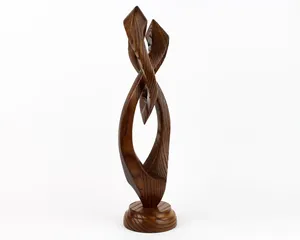 Statue abstraite contemporaine en bois sculptée à la main, deux feuilles, décoration artistique moderne, sculpture pour un style romantique et symbolique. - Product Image 4