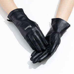 Gants noirs en cuir de mouton véritable pour hommes, doublure en fausse fourrure respirante, écran tactile, chauds pour l'automne et l'hiver - Product Image 4