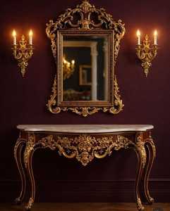 Hand Curved <b>Console</b> <b>Table</b> With Mirror Frame Antique Design Wooden Frame wooden Top Hallway Entryway Living Room Furniture - Product Image 4