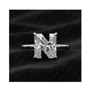 Anillo Solitario de Plata de Ley 925 con Letra Inicial N de Diamante Cultivado en Laboratorio con Certificación GIA IGI DEF VVS VS, Regalo para Ella - Product Image 1