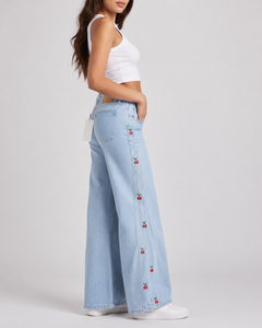 Jean Fawkes taille haute coupe large délavé clair brodé en denim décontracté pour femme – Prix de gros imbattable, personnalisable - Product Image 5