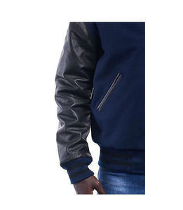 Chaqueta Varsity de Lana 100% Personalizada OEM con Mangas de Cuero, Parches y Bordado Chenille para Hombre - Product Image 4
