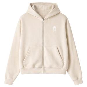 Conjunto de Sudadera con Capucha y Cremallera con Ribete en Contraste y Pantalones Jogger para Hombre, Ropa Deportiva Casual de Algodón en Color Beige - Product Image 1