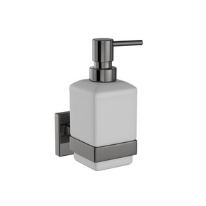 Distributeur de savon mural en acier inoxydable raffiné, distributeur de liquide moderne pour salle de bain - Product Image 2