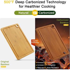 Set di 3 Taglieri in Bambù per Cucina, Blocchi di Taglio in Legno con Tappetino Antiscivolo, Scanalatura Profonda per Succhi e Manici Integrati - Product Image 4