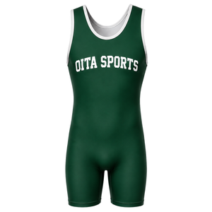 <b>Men</b> Dark Green White Sublimated <b>Wrestling</b> <b>Singlet</b> Digital Print Polyester <b>Wrestling</b> Suit Athletic Performance Sports Clothing - Product Image 2