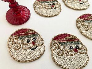 Designer Christmas Party Theme Seed Beaded <b>Coaster</b> Set Handcrafted Table <b>Drink</b> Mats <b>For</b> Wedding Banquet Holiday Dining Table - Product Image 2