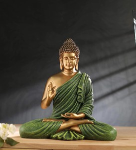 Buda de la Bendición de Poliresina Dorado y Verde de 15 Pulgadas - Product Image 1