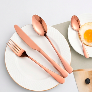 Copper Color Flatware <b>Set</b> Modern Stainless Steel Cutlery Round Handle Rust Resistant Wedding Tableware 4 Piece <b>Set</b> - Product Image 1