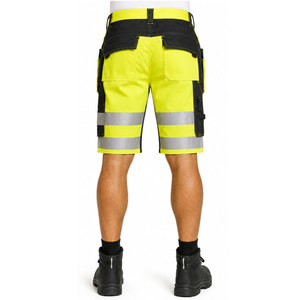 Shorts de travail de sécurité en toile éco-responsable, style sportif, respirants, avec ceinture élastique et bande réfléchissante haute visibilité, vente en gros - Product Image 3