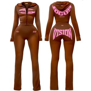 Fall Clothing 3 Piece Set Women Tracksuit Custom Rhinestone LOGO Streetwear Sports Bra <b>Jacket</b> and Flare <b>Yoga</b> Pants Set for Women - Product Image 5