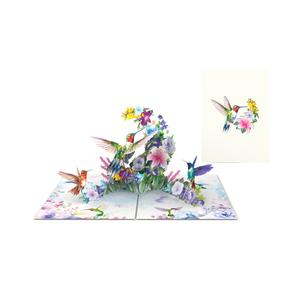 Cartes 3D Pop-up de la marque SEAPEARLS, fabriquées au Vietnam, motif Colibri et fleurs, impression numérique sur papier d'art couleur CMJN, finition mate/brillante/UV - Product Image 1