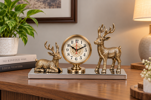 Decorative Deer and Stag Table <b>Clock</b> with Antique Metal Finish Elegant Wildlife Figurine <b>Mantel</b> <b>Clock</b> for Luxury Home Office - Product Image 5