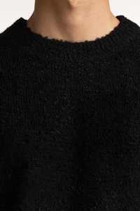 Pull en mohair noir pour homme, coupe ajustée, col rond, manches longues, jacquard à lettres, personnalisable avec logo, vente en gros - Product Image 2