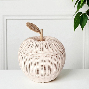 Cesta de almacenamiento de ratán con tapa extraíble, encantadora cesta con forma de manzana, decoración infantil - Product Image 5