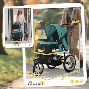 Passeggino per Animali Domestici a 3 Ruote con Tettuccio Regolabile per Cani Piccoli e Medi, con Cintura di Sicurezza e Cestino Portaoggetti, Verde Scuro - Product Image 3