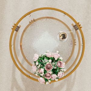 Juego de mesas de centro modernas de 2 piezas con acabado dorado, mesas nido de vidrio texturizado para sala de estar, 32.7 pulgadas - Product Image 5