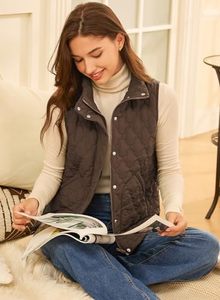 Chaleco Acolchado Marrón Oscuro para Mujer, Cuello Alto, Cierre Completo, Sin Mangas, Ropa Casual de Invierno, Relleno de Poliéster, OEM - Product Image 3