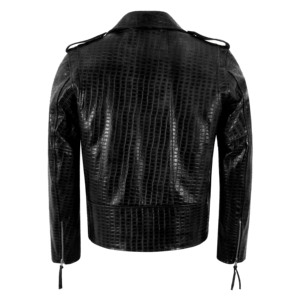 Veste de motard en cuir de vachette embossé à motif croco, style BRANDO, pour homme, avec fermeture éclair croisée - Product Image 5