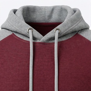 Men's <b>Maroon</b> Gray Color Block Hoodie Tracksuit Full Sleeve Casual Sportswear With Drawstring Pocket Design Autumn Wear - Product Image 4