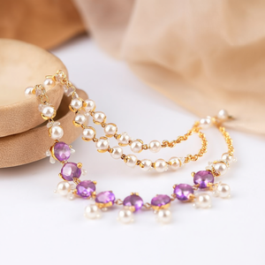 ต่างหูมุกน้ำจืด AAA รุ่น Jhumki 10575573WH-14K ชุบทอง ประดับเปลือกหอยสีม่วง มุกเม็ดหลัก รูปแบบโซ่ Kan - Product Image 3
