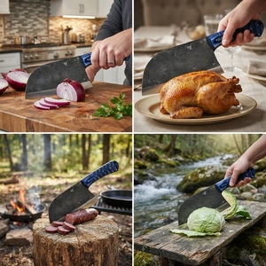 Cuchillo de Carnicero Artesanal al por Mayor con Mango de Madera Azul y Acero al Carbono para Cocina y Camping - Fabricante y Proveedor - Product Image 6