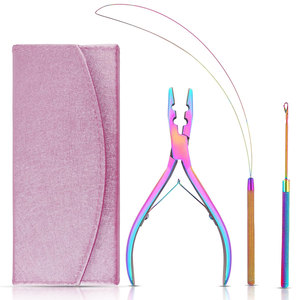 Kit d'extensions capillaires : Pince à perles en acier inoxydable, aiguille à boucle pour extensions, crochet de tirage et outil à perles pour cheveux - Product Image 1
