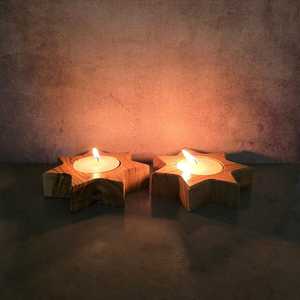 Vintage Wooden Tealight Candle Holder Hand Crafted <b>Star</b> Shape Housewarming Nature Table Eco Friendly Xmas Birthday Gift Her Him - Product Image 2