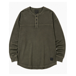 Camiseta Henley de Manga Larga para Hombre, Color Verde Oliva, Corte Regular, Algodón, Informal, Tejido de Punto, Color Sólido, Transpirable, Cuello Redondo - Product Image 2