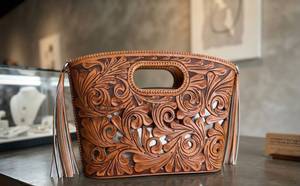 Handmade Western Hand-Carved Tooled Other Material Fashion Waterproof Womens <b>Handbag</b> & Purse with <b>Pearl</b> - Product Image 2