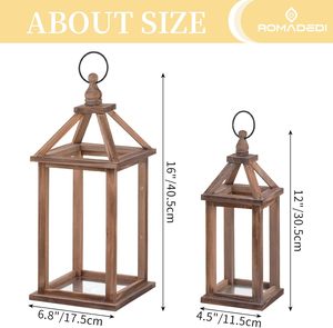 <b>Set</b> of 2 Rustic Wooden <b>Lanterns</b> Decorative Candle Holder Home Decor Wedding Table Centerpiece Indoor Outdoor Fireplace Decor - Product Image 5