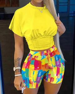 Ensemble court d'été de jogging deux pièces pour femmes, décontracté, imprimé, haut, short, short, sport - Product Image 6