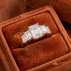 Rose Gold Emerald Cut Moissanite/Diamond Engagement Ring for Women, Five Stone <b>Step</b> Cut Side Diamond Ring - Product Image 4