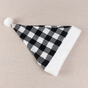 Chapeau de Père Noël unisexe à carreaux avec bordure en fausse fourrure blanche et pompon pour fête de Noël - Product Image 3
