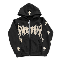 Sweat-shirt à capuche unisexe personnalisé Y2K, épais, entièrement zippé, avec impression sérigraphique gonflée, style gothique, en molleton, avec impression sur les manches.