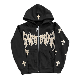 OEM unisex custom y2k heavyweight full zip <b>hoodie</b> custom puff screen printing <b>gothic</b> fleece sweatshirt with sleeve printing - Product Image 1