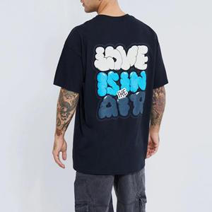 เสื้อยืดคอกลมแขนสั้นโอเวอร์ไซส์สีดำสำหรับผู้ชาย ผ้าฝ้ายเจอร์ซีย์ พิมพ์ลาย สไตล์สตรีทแวร์ - Product Image 1
