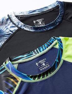 Haut de sport pour homme à manches longues, imprimé feuilles de palmier tropicales, noir et bleu marine, pour entraînement, gym, sport et natation - Product Image 5