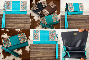 OEM ODM Fashionable Western Handcrafted Genuine Cowhide <b>Leather</b> Clutch With Wristlet Premium Style Wallet Perfect for Ladies - Product Image 2